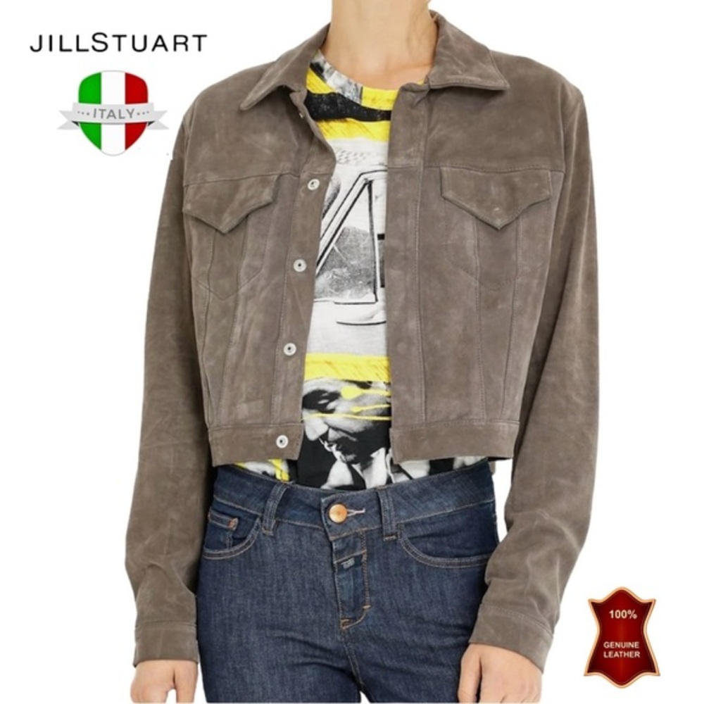 Jill Stuart Italy Genuine Leather Suede‎ Trucker Jacket size small